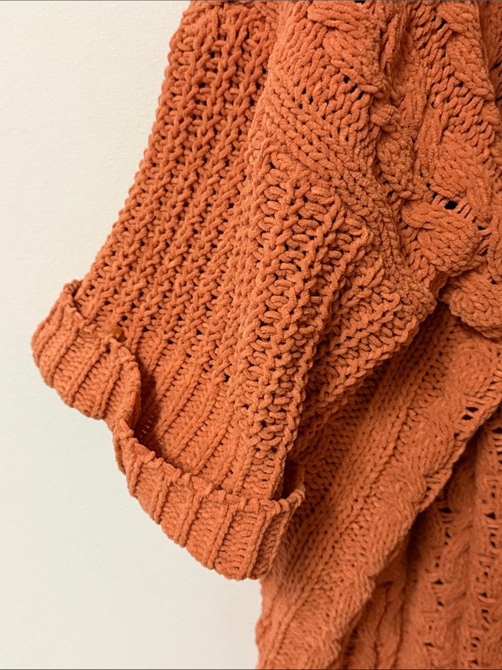 Umgee Cable Knit Open-Front Cardigan - Burnt Orange - Picture 5 of 5
